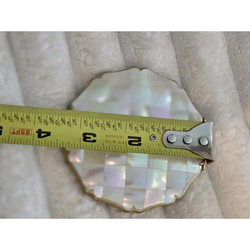 Vintage Stratton Mother of Pearl MOP Pattern Gold Tone Compact Mirror & Case
